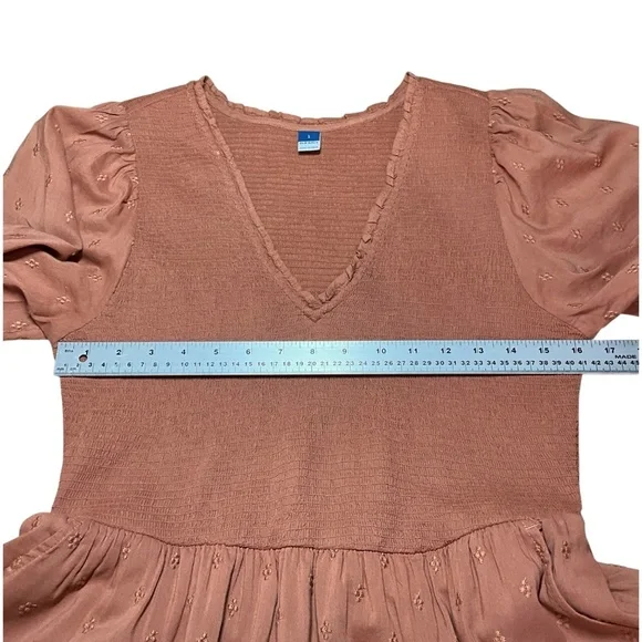 OLD NAVY Cotton Blend Midi Tiered Dress Long Balloon Sleeves Smocked Top Sz L - Picture 5 of 9